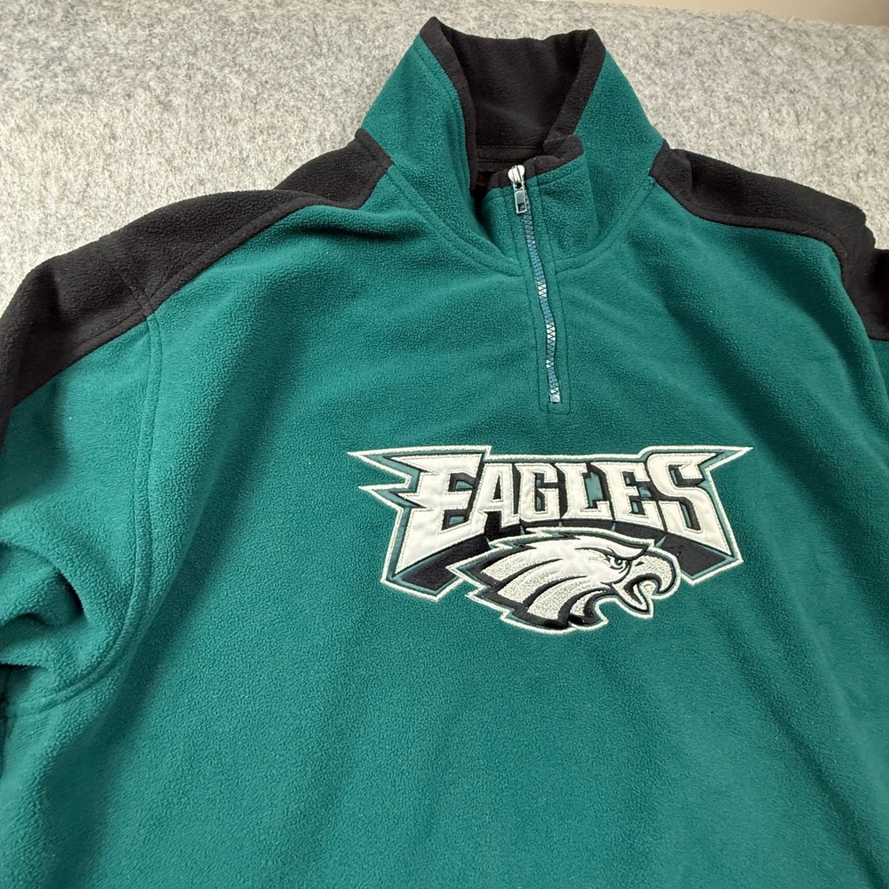 VINTAGE PHILADELPHIA EAGLES PULLOVER FLEECE 1/4 ZIP JACKET 2XL‎ 90'S 2000'S NFL